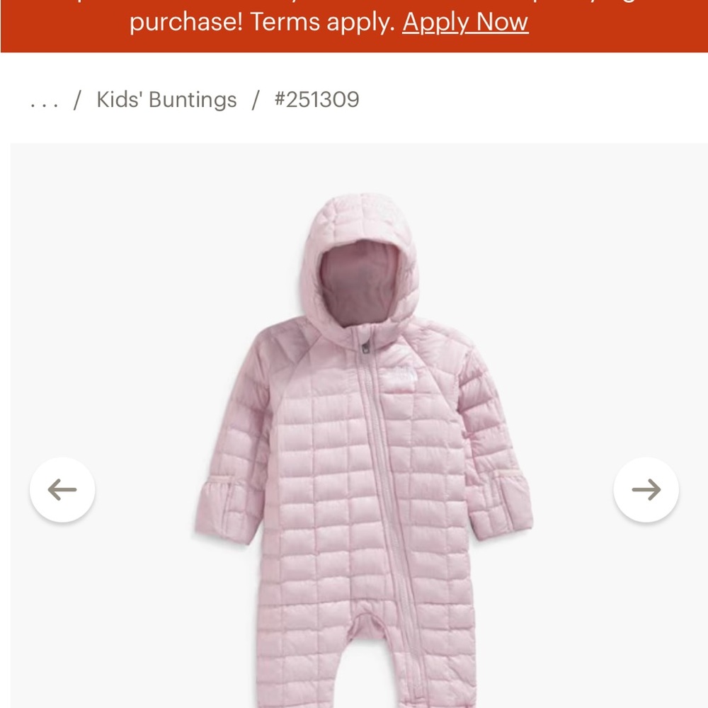 The North Face Toddler Thermoball one-piece snowsuit Pale Blossom 18-24 months